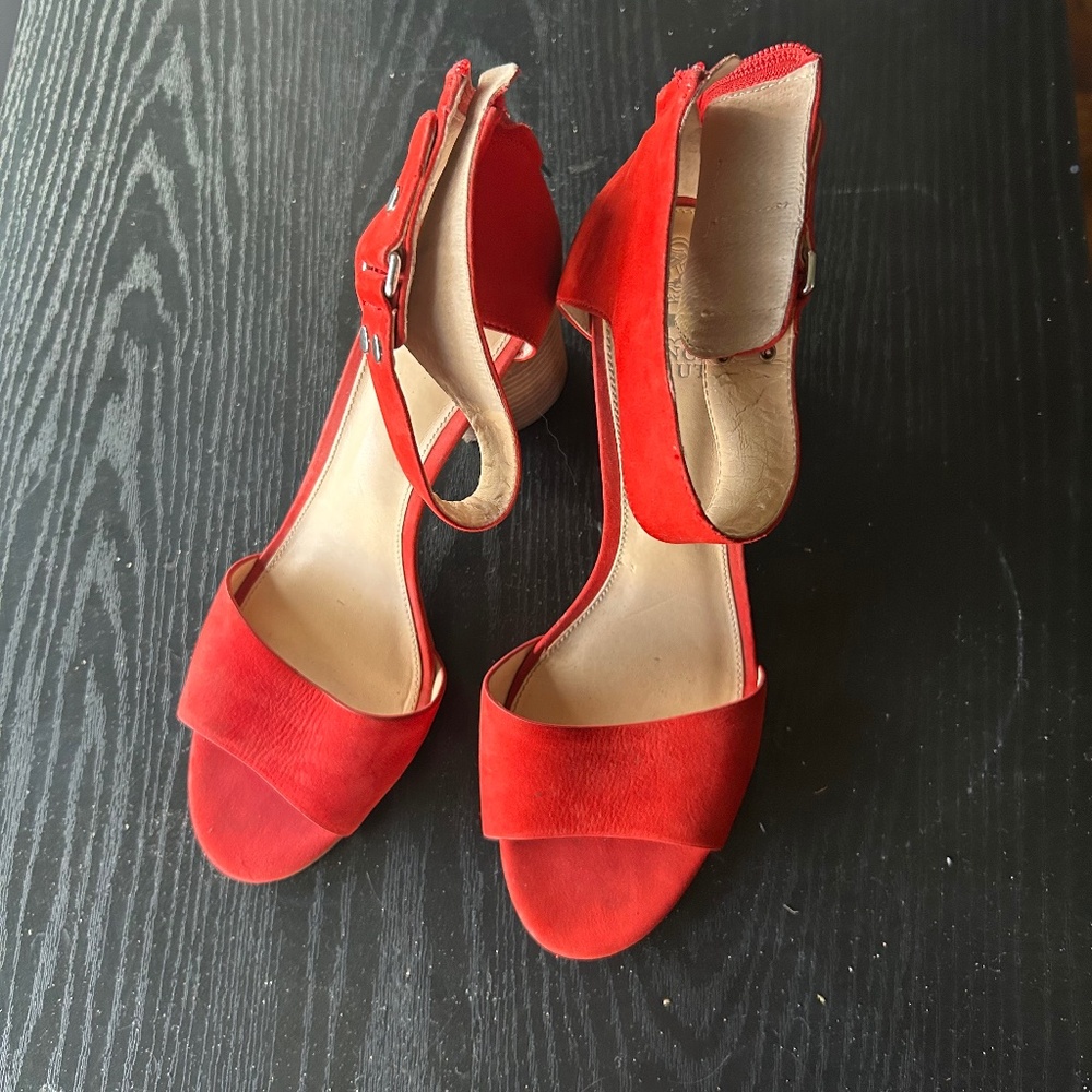 Orange suede women’s high heel shoe